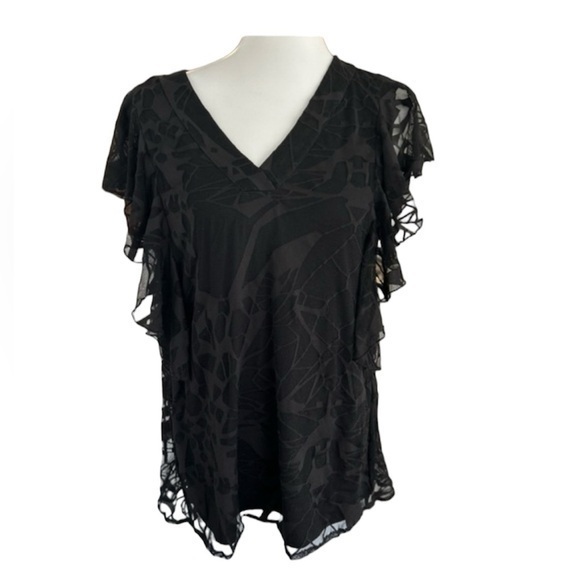 Alfani short sleeve lace overlay V-neck top - Picture 1 of 11